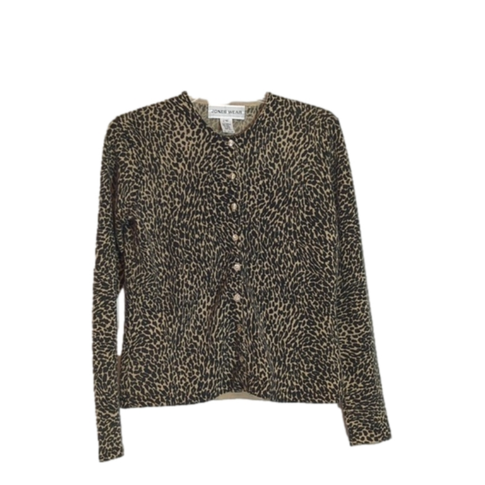 Jones Wear Black and Tan Leopard Print Cardigan
